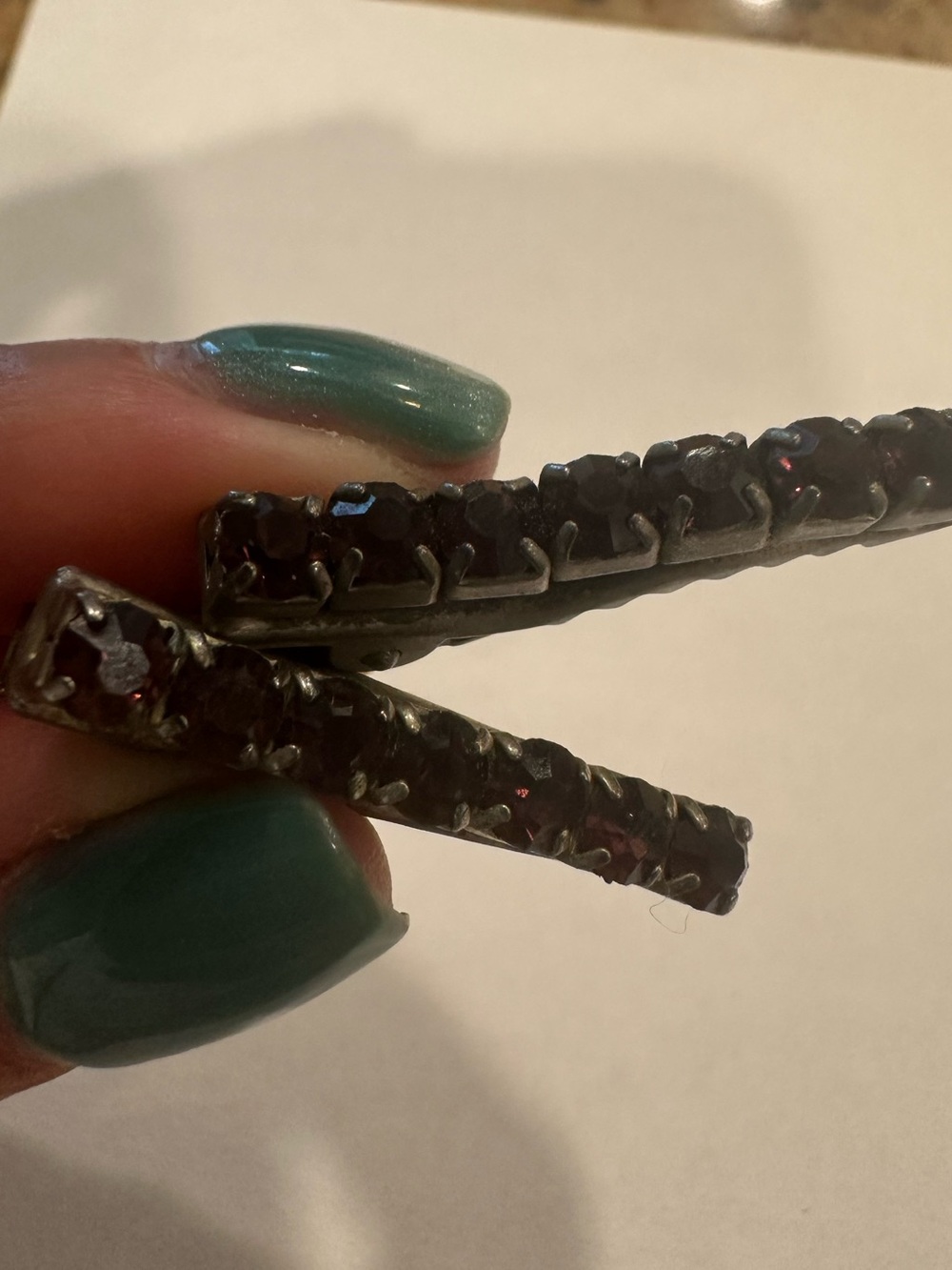 Vintage set of 2 Silver Pink Crystal Serpentine Clip Setting